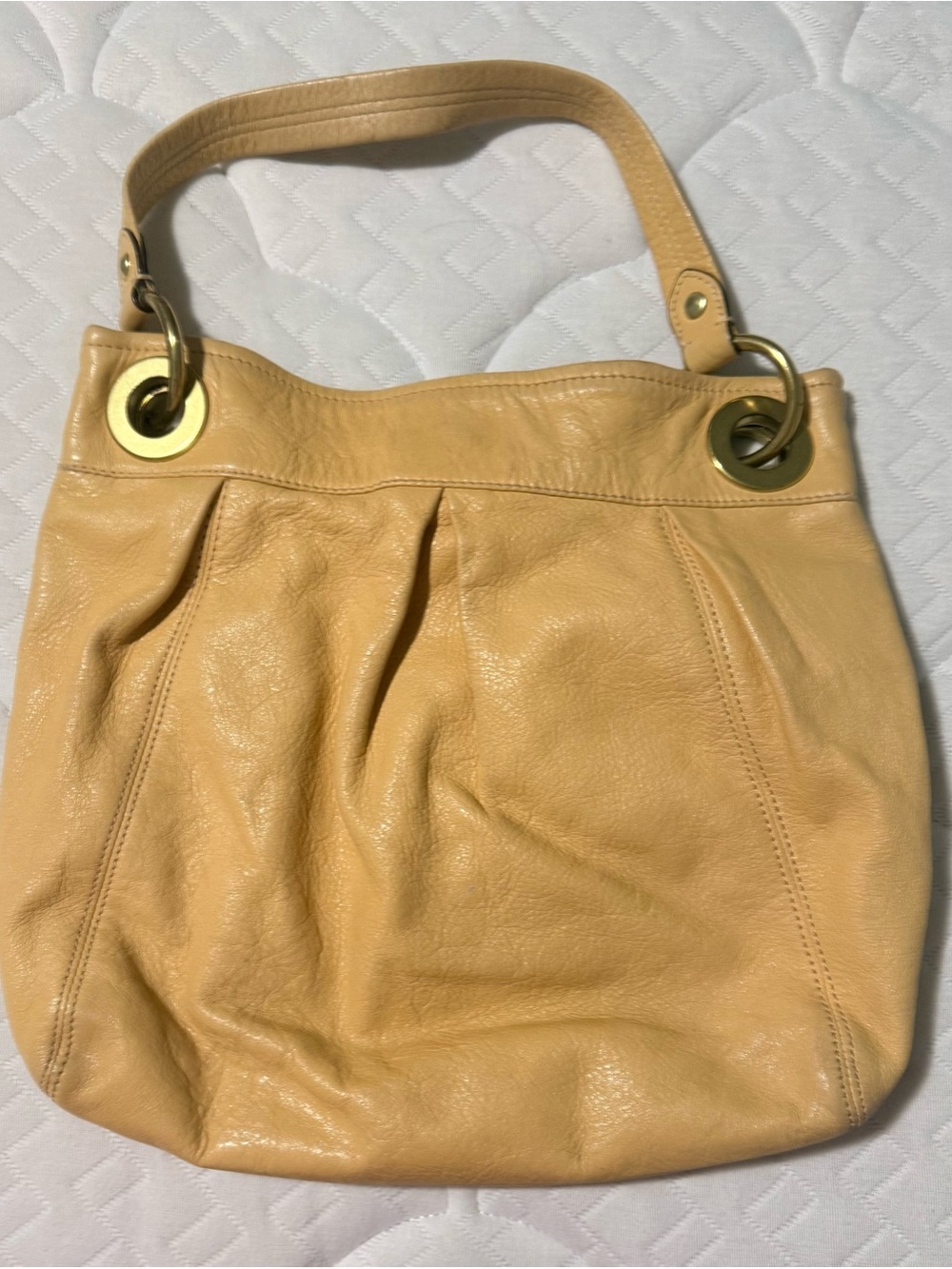 Coach Vintage, Madison pale Yellow Pebbled Leather Hippie Tote Shoulder Bag. - Picture 9 of 11